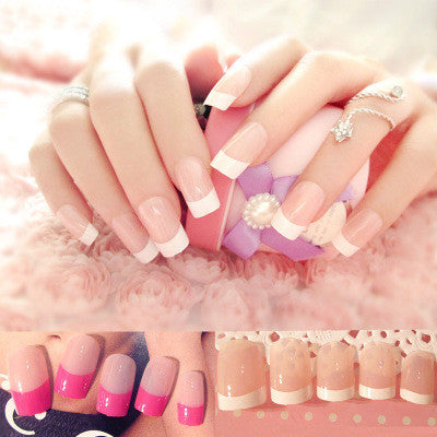 Nail art finished French long fake nail patch